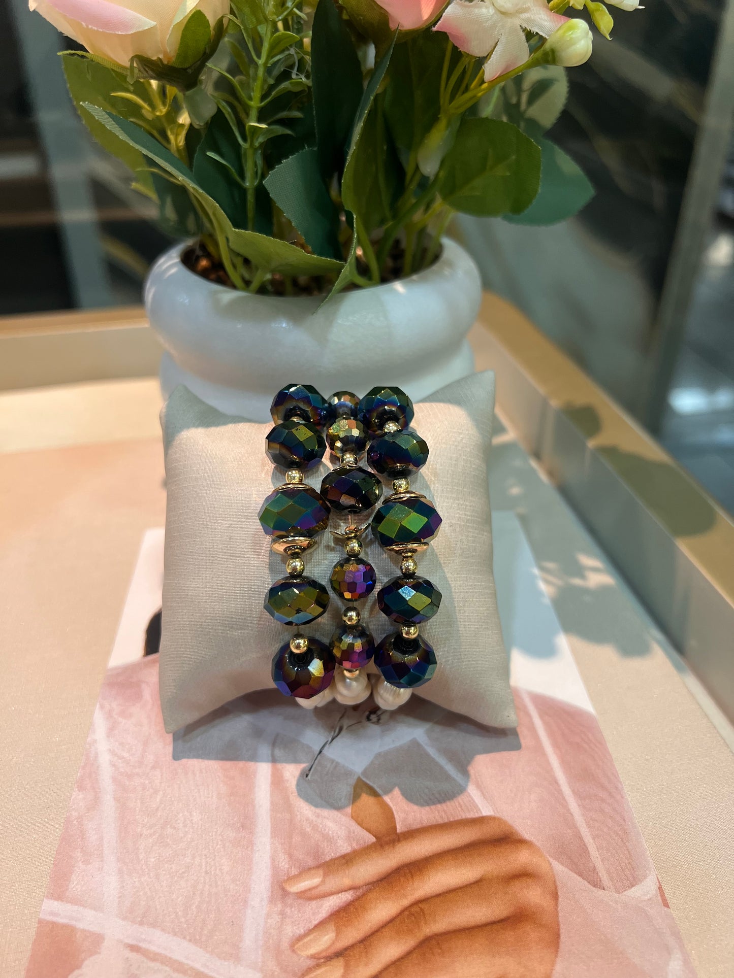 Pulsera Perla y Piedra cristal