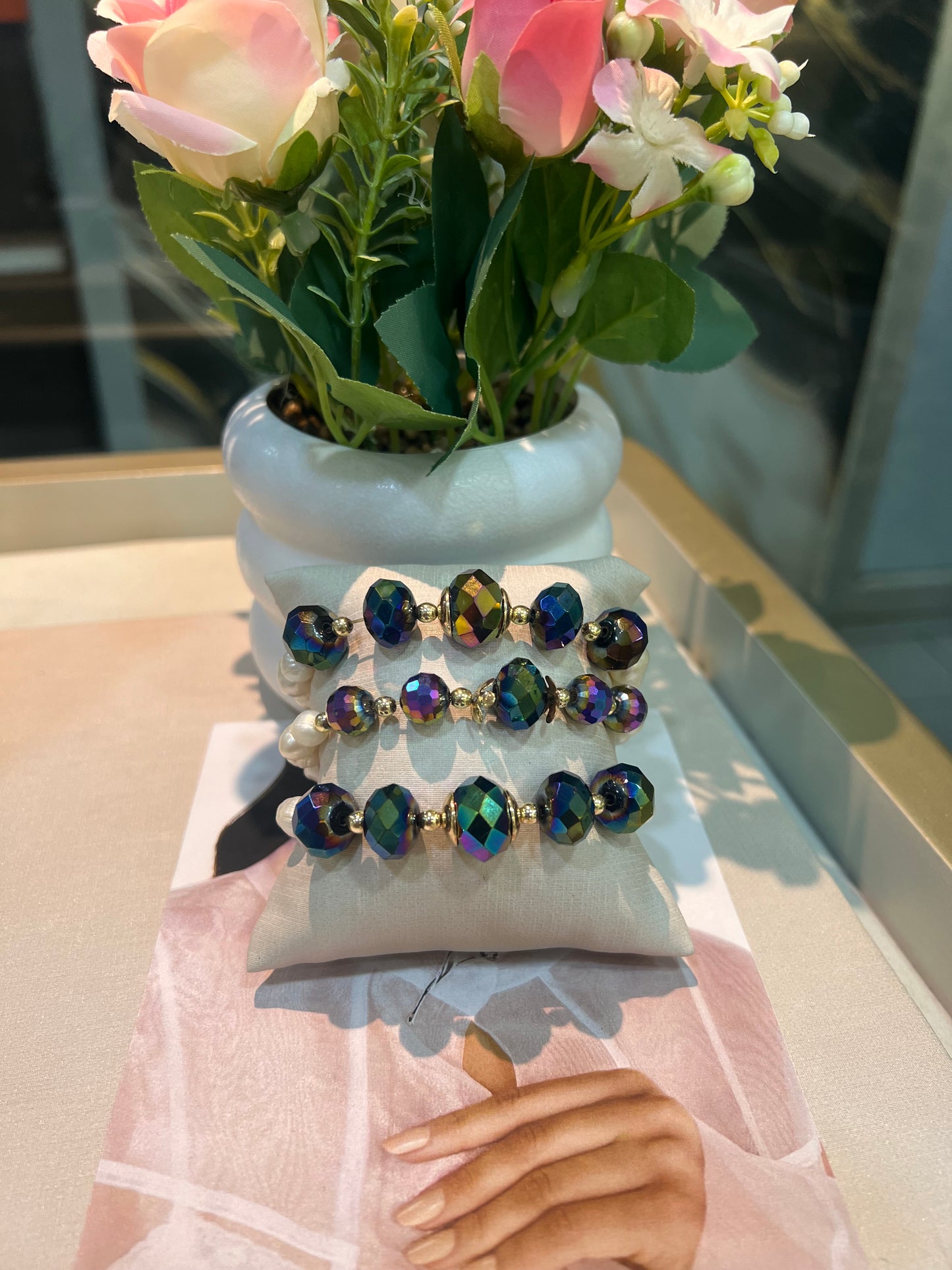 Pulsera Perla y Piedra cristal