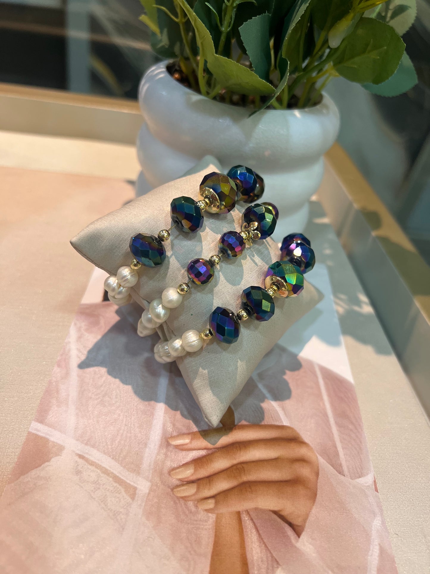 Pulsera Perla y Piedra cristal
