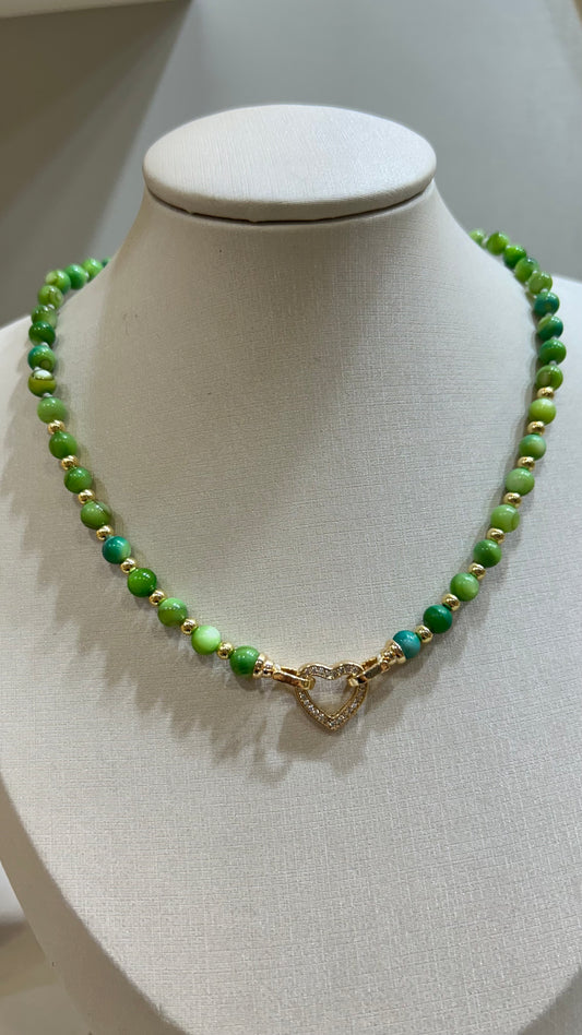 Collar Green & Gold Heart